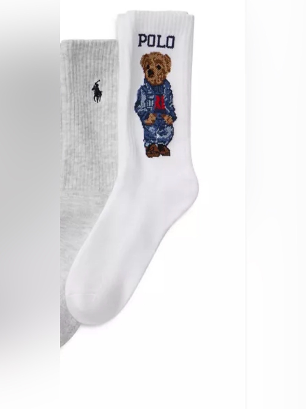 Ralph Lauren Americana Sport Bear Crew Socks, White, NWOT